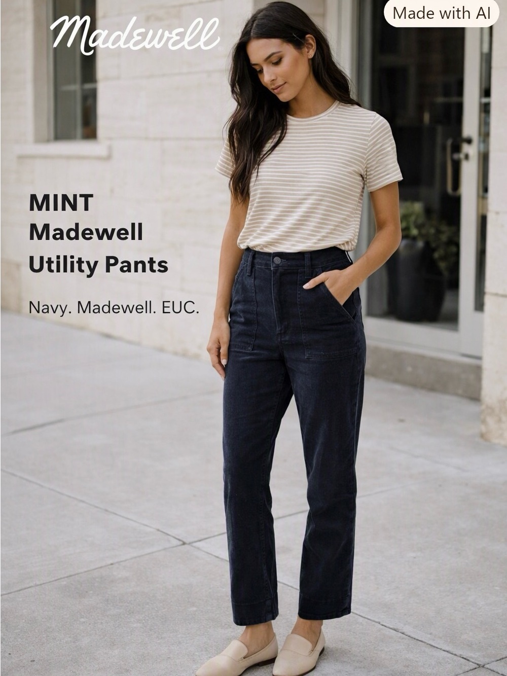 Madewell Slim Straight Utility Corduroy Pants Navy Size 27 EUC